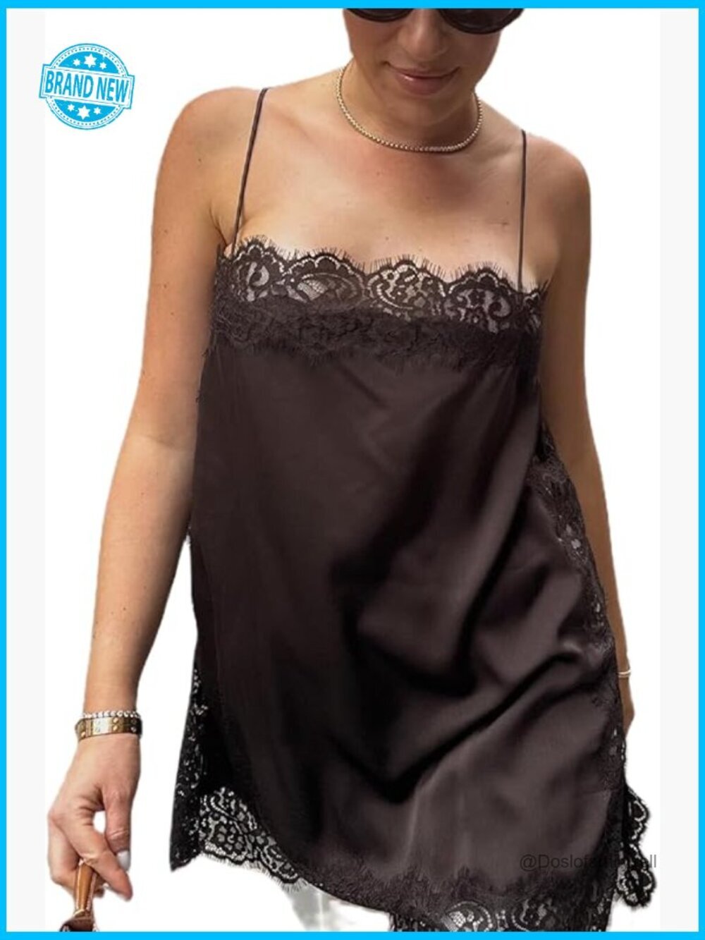 Satin Lace Long Tank Top Square Neck Silk Camisole Sleeveless Spaghetti Strap